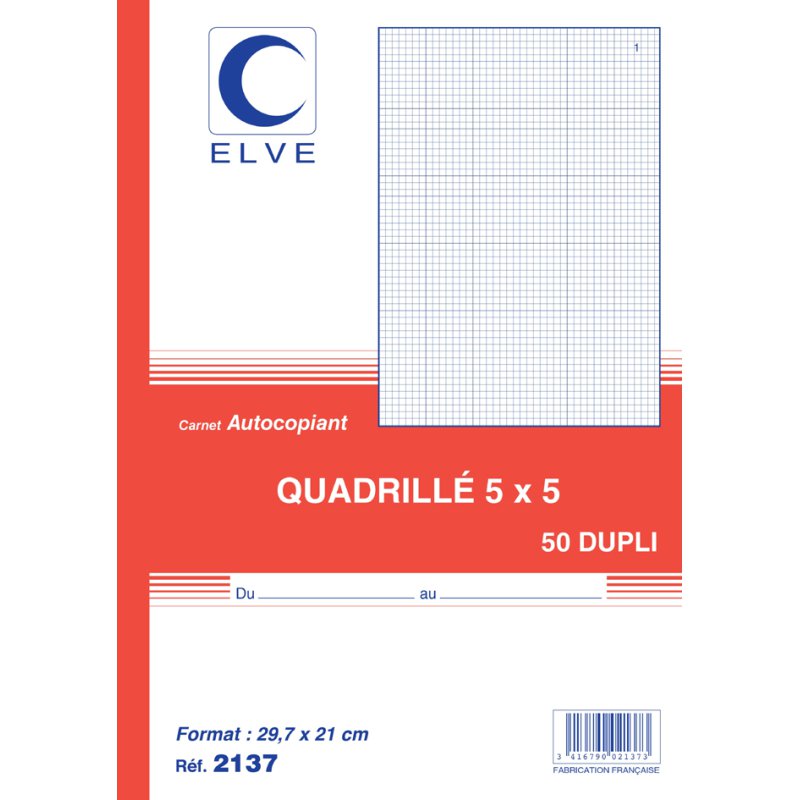 ELVE cahier A4, quadrillé, 50 feuilles