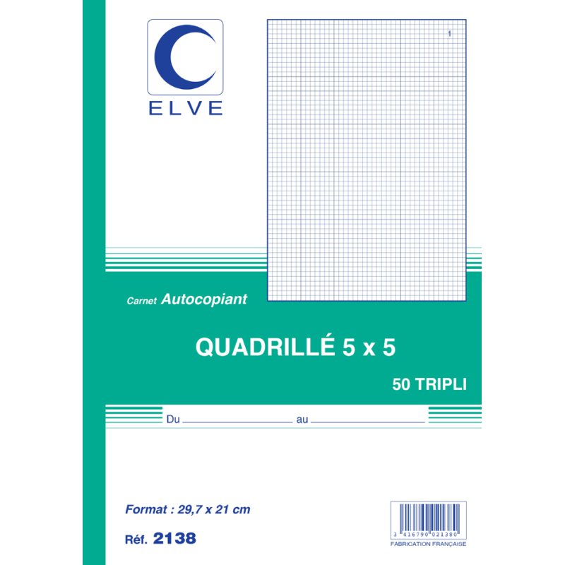 ELVE cahier A4, quadrillé, 50 feuilles