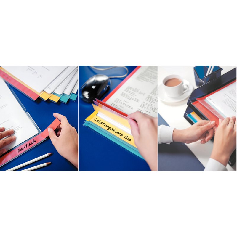 LEITZ Desk Free A4 document wallets, assorted colours, textured PP, 0.15 mm, 6 pieces