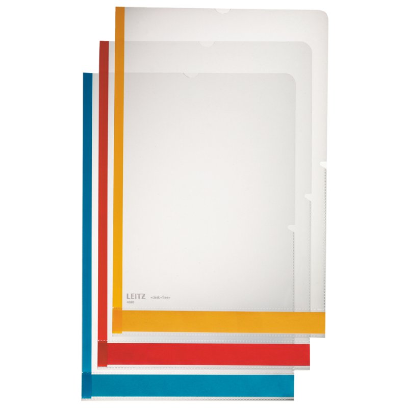 LEITZ Desk Free A4 document wallets, assorted colours, textured PP, 0.15 mm, 6 pieces