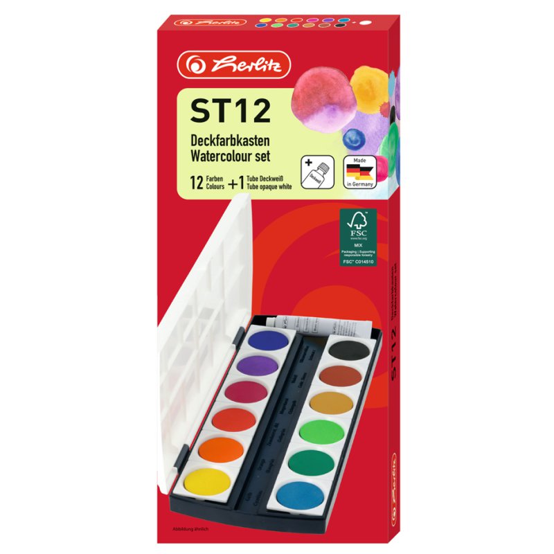 herlitz boîte de tubes de peinture de couverture ST12, 12 couleurs, plastique