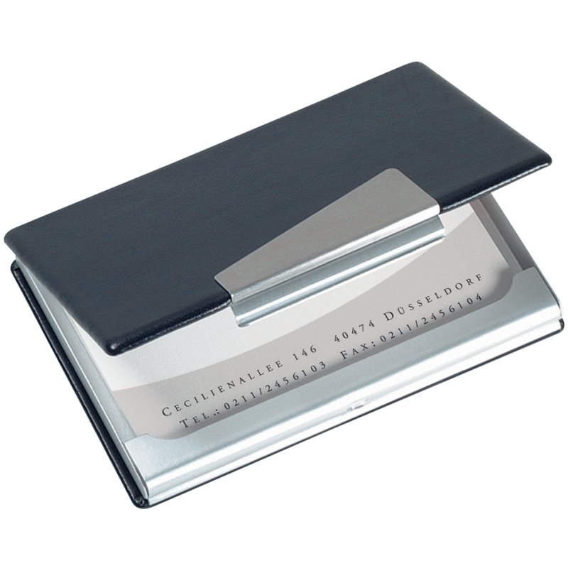 Sigel business card holder aluminium/leather look, silver/black, for 20 cards