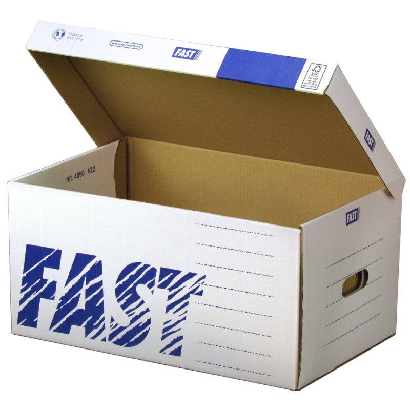 FAST archiefdoos klapbaar deksel, wit/blauw, 520×250×350 mm, 10 stuks