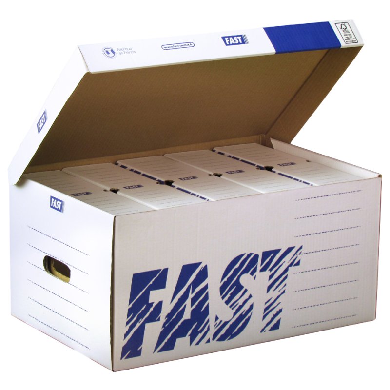 FAST archiefdoos klapbaar deksel, wit/blauw, 520×250×350 mm, 10 stuks