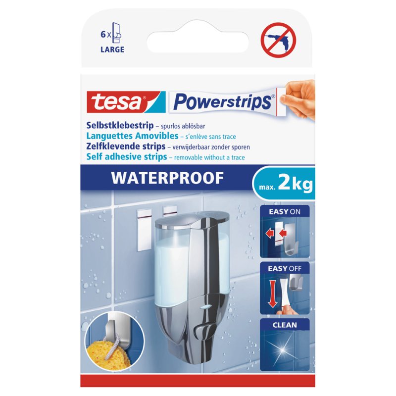 tesa grands adhésifs résistants à l'eau, blanc, max. 2 kg, 6 pièces