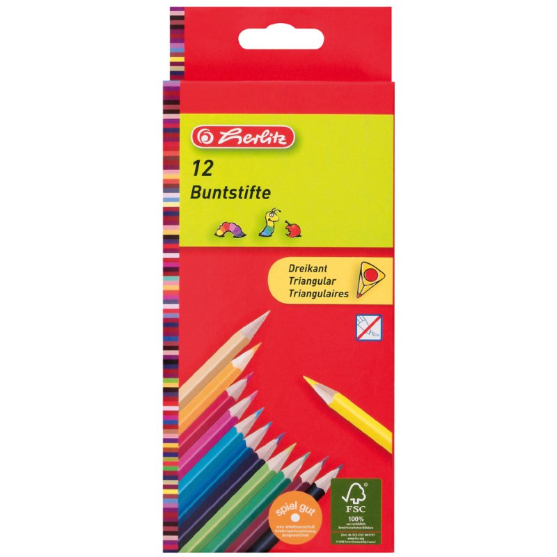 herlitz crayons de couleur triangulaires, 12 pièces, étui en carton