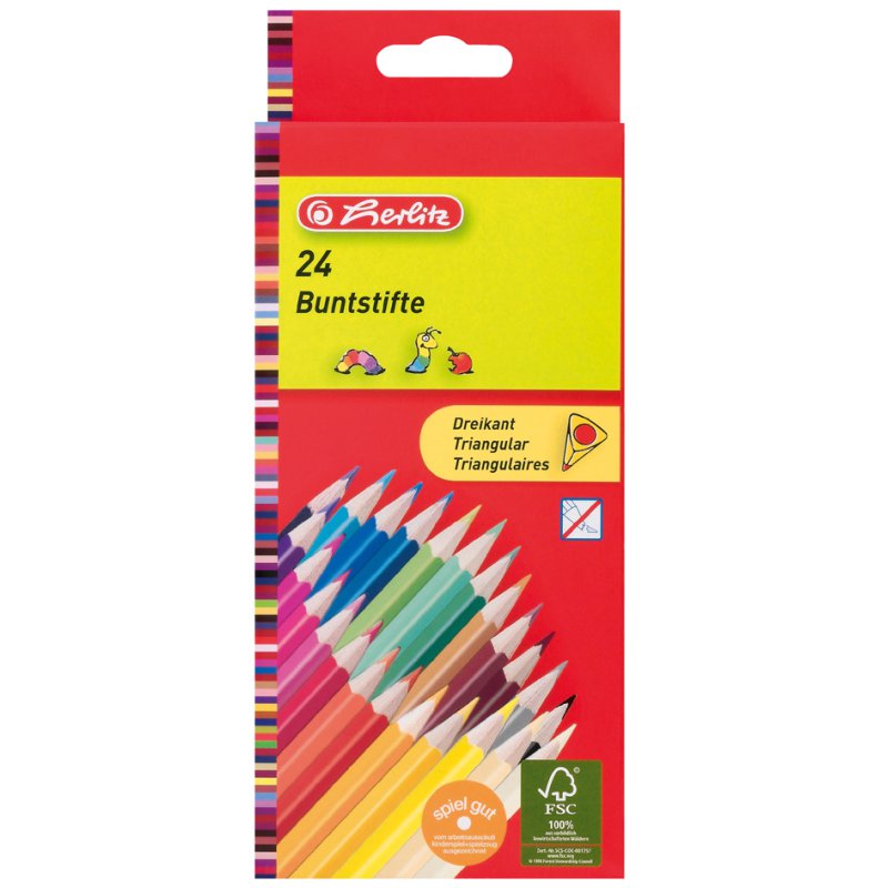 herlitz crayons de couleur triangulaires, 12 pièces, étui en carton