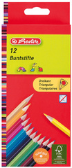 herlitz driekantige kleurpotloden, 6 stuks, gelakkeerd lindenhout