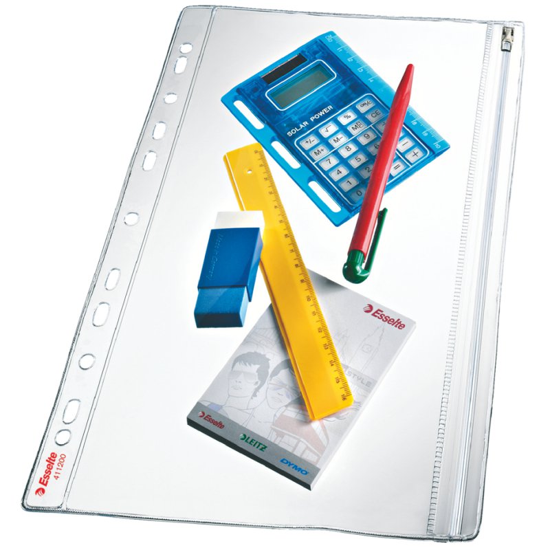 Esselte pochette à fermeture éclair A4, PVC transparent 0,20 mm, 5 pièces