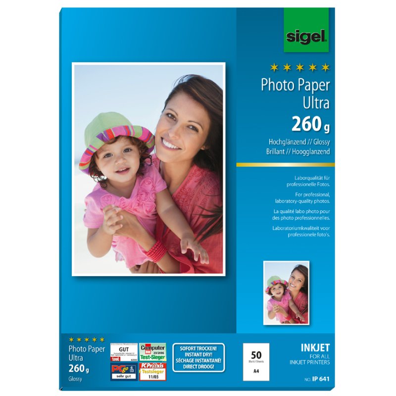 Sigel Ultra papier photo A4, brillant, 190 g/m², 20 feuilles