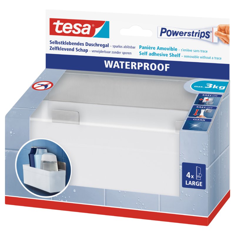 tesa panier de rangement Powerstrips WATERPROOF, étanche à l'eau, charge 3 kg