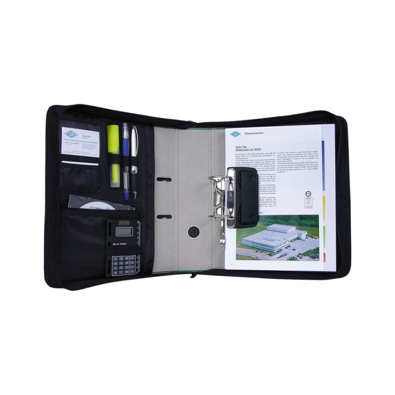 WEDO ring binder bag black, up to 80 mm spine width, polyester, with zip