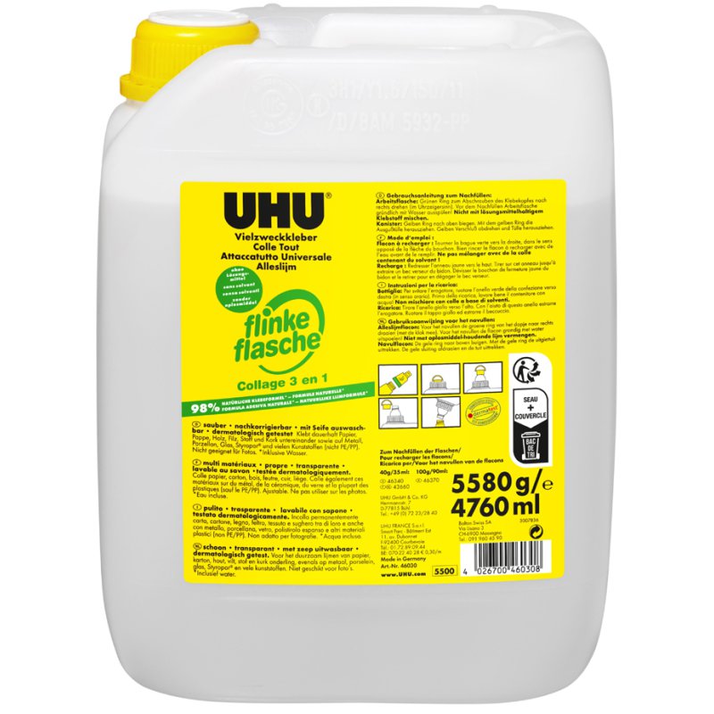 UHU alleslijm twist & glue, navulfles, oplosmiddelvrij, 810 ml
