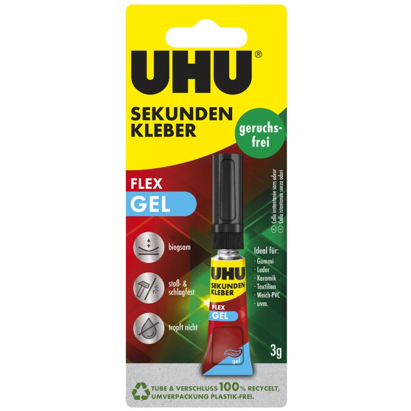 UHU colle instantanée Flex Gel, flexible, résistant à l'eau, 3 grammes