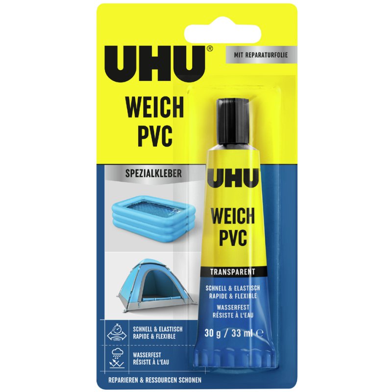 UHU adhesive for soft PVC, transparent, 30 g tube