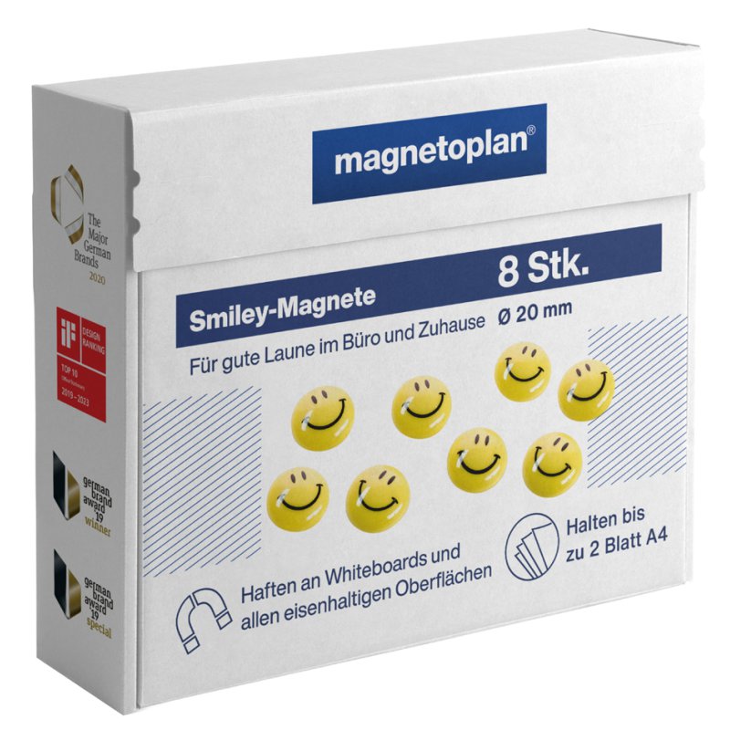 magnetoplan aimant adhésif Smiley, jaune, diamètre 40 mm, 4 pièces