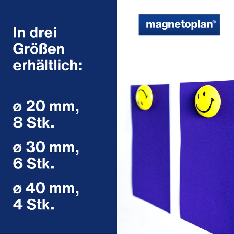 magnetoplan aimant adhésif Smiley, jaune, diamètre 40 mm, 4 pièces