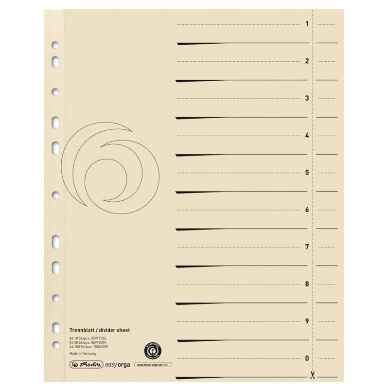 herlitz scheidingsbladen easyorga, A4 extra breed, chamois, 100 stuks