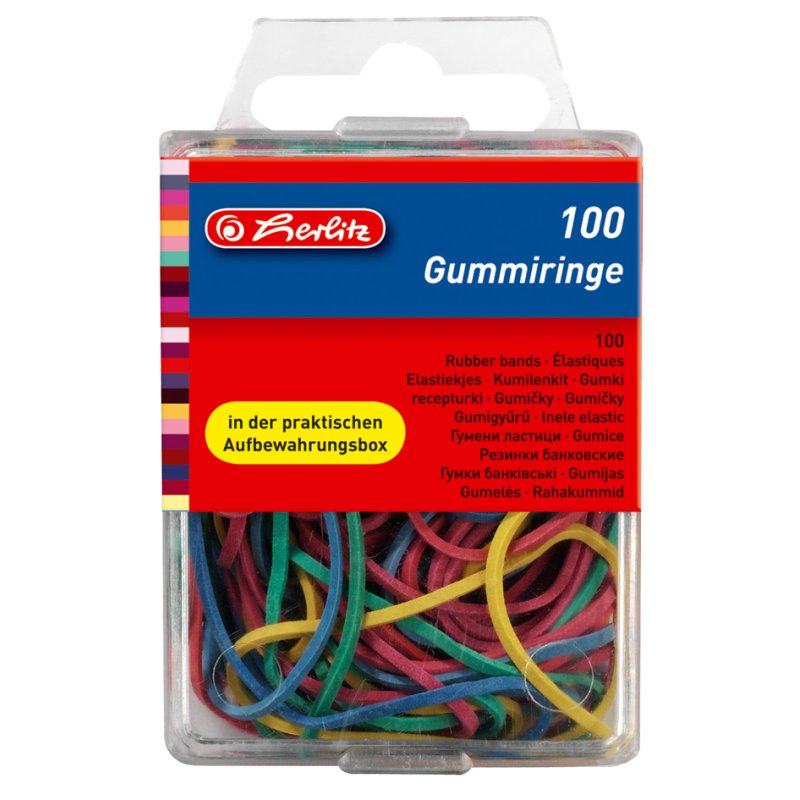 herlitz rubber bands in coloured rubber, mixed sizes 20-70 mm, 100 pieces
