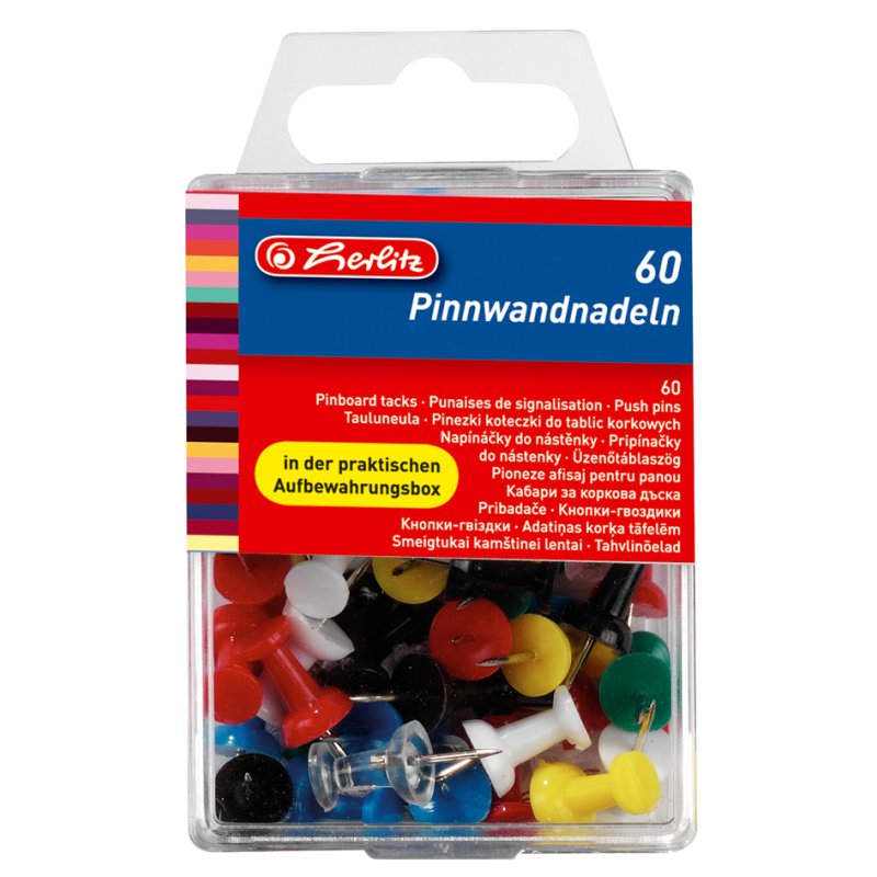 herlitz punaisespelden gekleurd, metaal met kunststof, 60 stuks