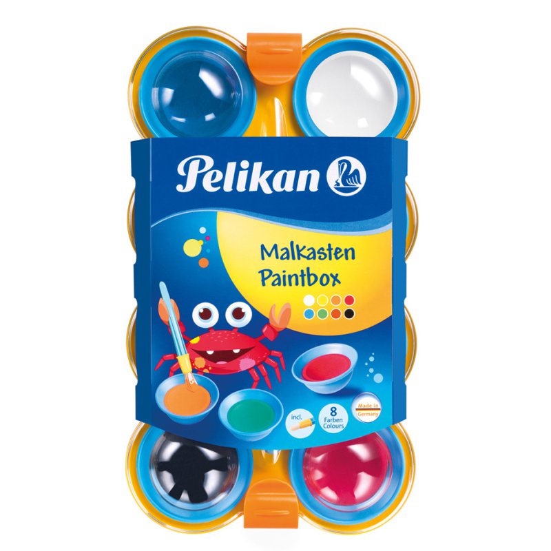 Pelikan coffret de couleurs enfant, 8 couleurs, peinture résistante à l'eau, pinceau et palette