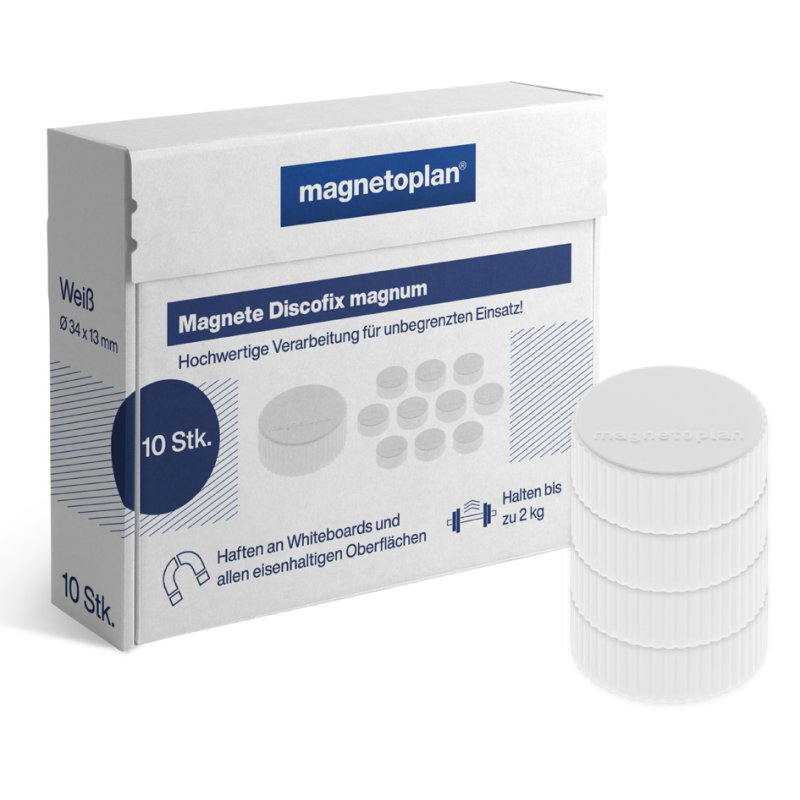 magnetoplan aimants ronds puissants, blanc, diamètre 34 mm, 10 pièces