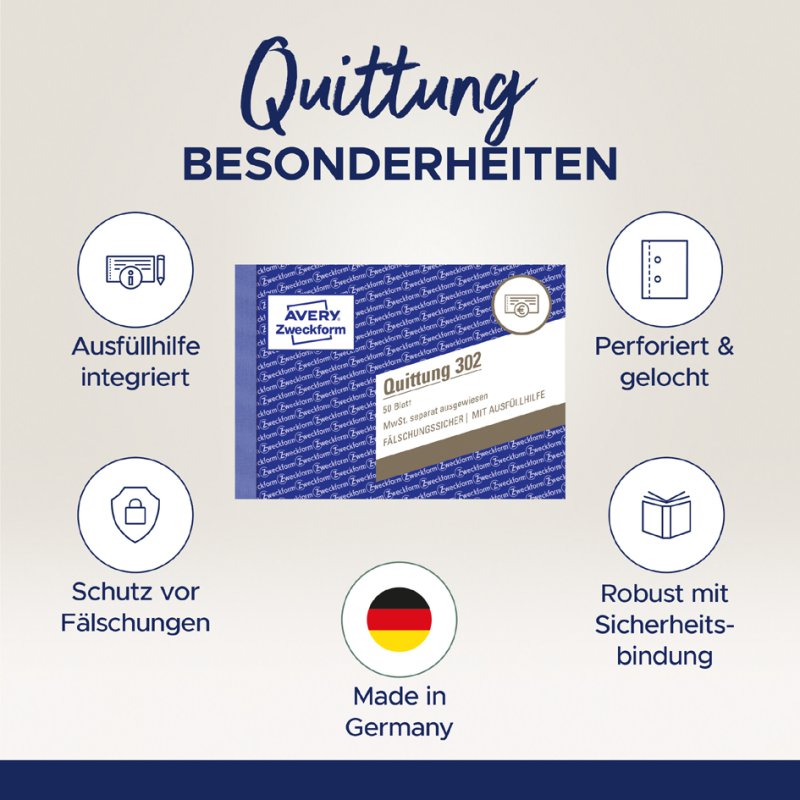 AVERY Zweckform formulierenboek kwitantie btw-overzicht, A6 dwars, 3×50 vel
