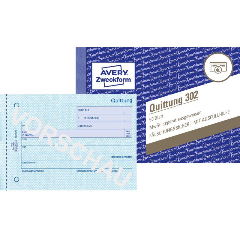 AVERY Zweckform formulierenboek kwitantie btw-overzicht, A6 dwars, 3×50 vel
