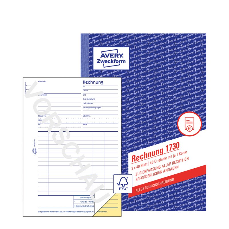 AVERY Zweckform factuurboek 1714, A6 dwars, 2 × 40 vel