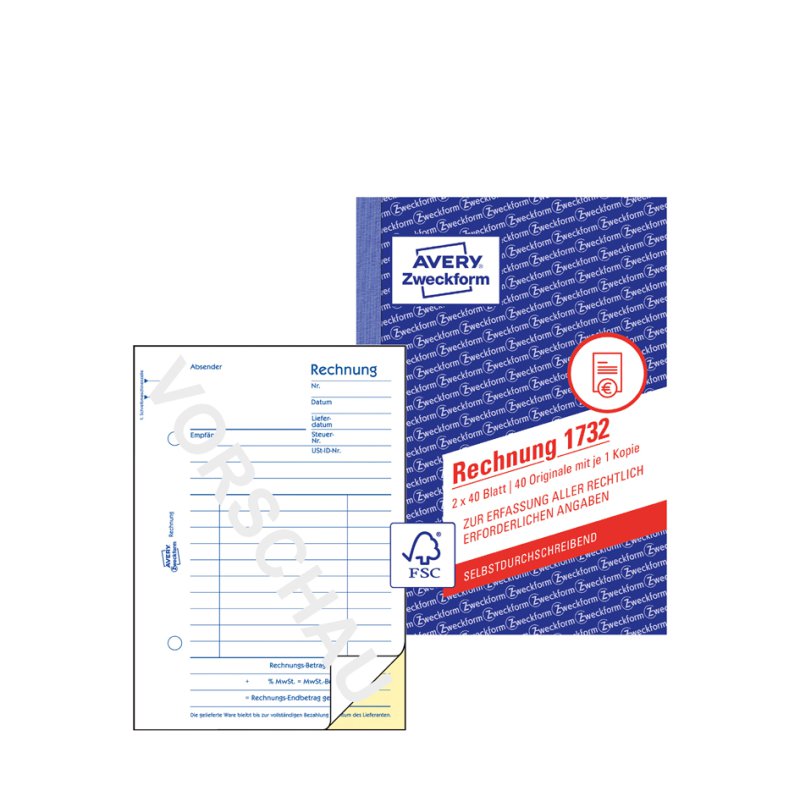 AVERY Zweckform factuurboek 1714, A6 dwars, 2 × 40 vel