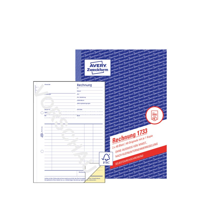AVERY Zweckform factuurboek 1714, A6 dwars, 2 × 40 vel