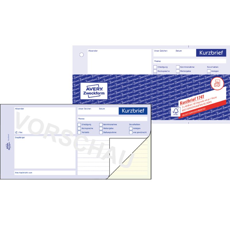 AVERY Zweckform cahier autocopiant A5, blanc/jaune, ligné, dupli-carbone, 2×40 feuilles