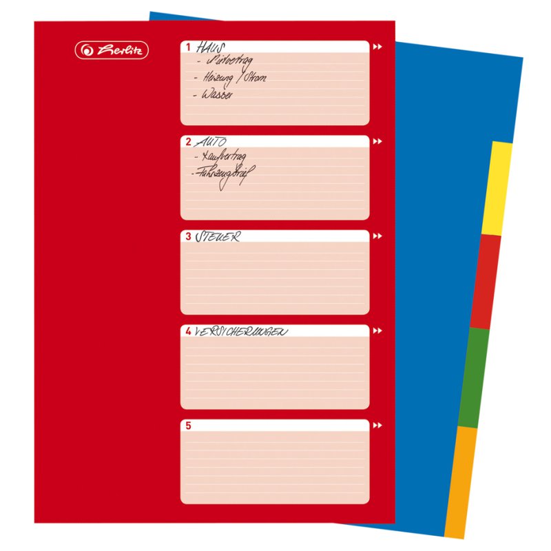 herlitz onglets en plastique, blancs, A4, couleur 5 parties