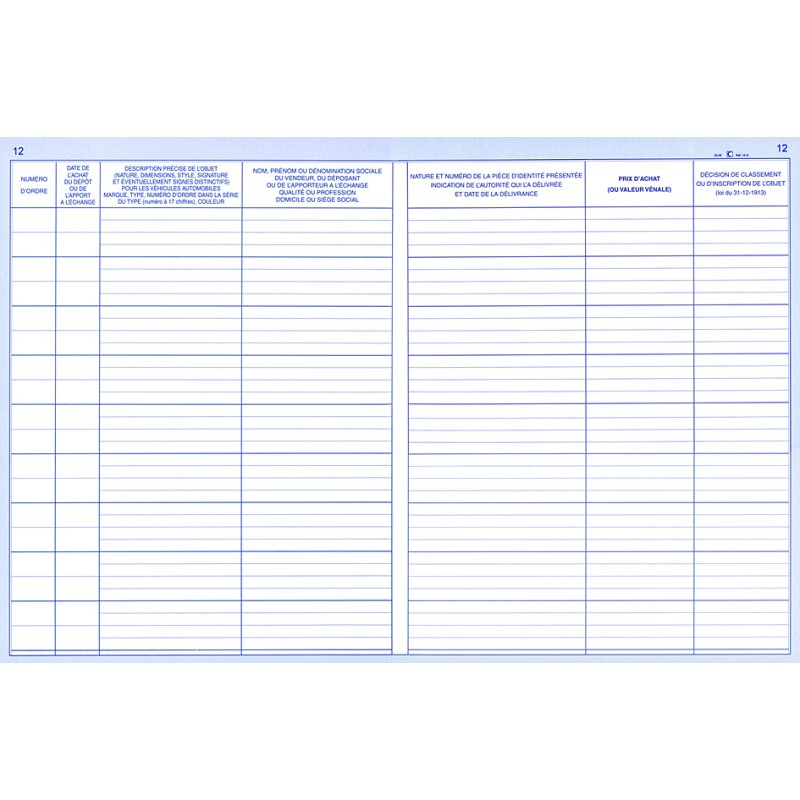 ELVE roerende goederen register antiquairs, blauw, 104 pagina's, 320×250 mm