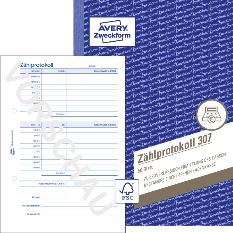 AVERY Zweckform kasboek Kasrapportage, wit, A5, microperforatie, 50 vel