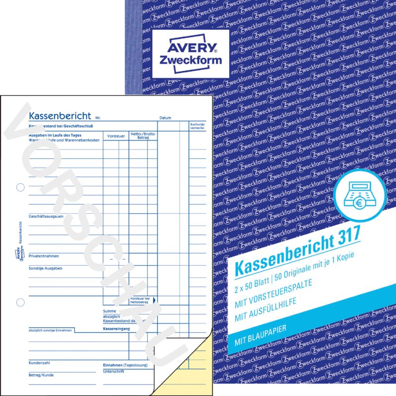 AVERY Zweckform kasboek Kasrapportage, wit, A5, microperforatie, 50 vel