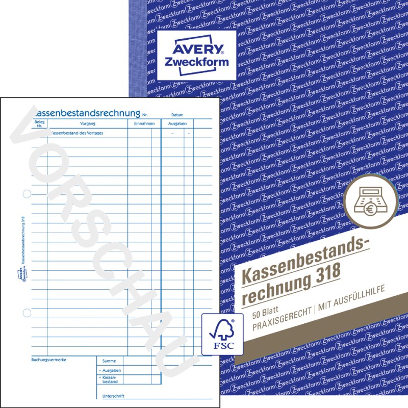 AVERY Zweckform kasboek Kasrapportage, wit, A5, microperforatie, 50 vel