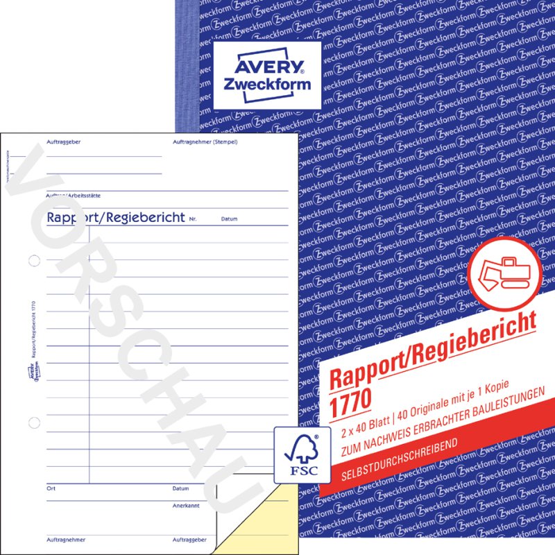 AVERY Zweckform formulierboek Bouw-Dagrapport, wit/geel/roze, zelfkopiërend, A4, 5 stuks