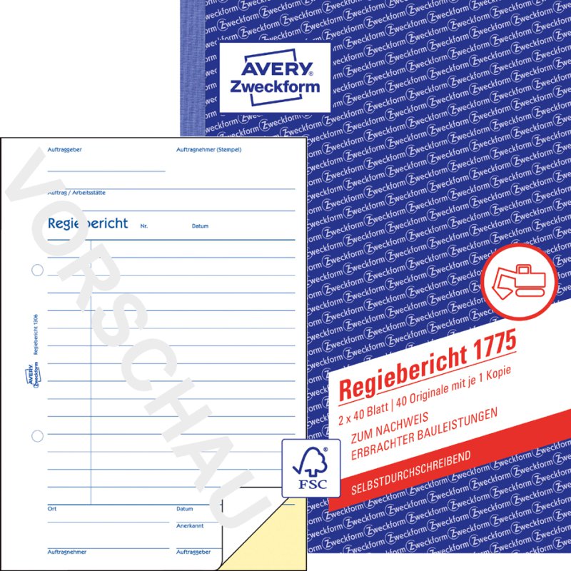 AVERY Zweckform formulierboek Bouw-Dagrapport, wit/geel/roze, zelfkopiërend, A4, 5 stuks