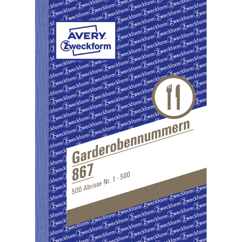 AVERY Zweckform carnet de formulaires numéros de vestiaire 1-500, A6, 100 feuilles, assorti 5 couleurs