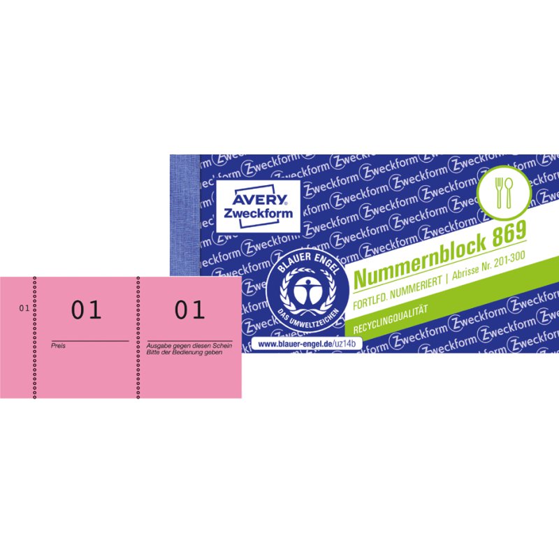 AVERY Zweckform carnet de numérotation 1-1000, 105×53 mm, vert, 10 blocs de 100 feuilles