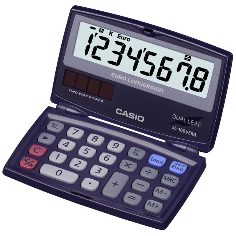 CASIO rekenmachine SL-100VER, 8-cijferig display, inklapbaar, solar/batterij
