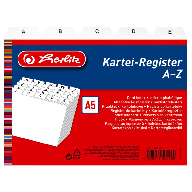 herlitz tabbladen A-Z, kunststof, liggend A5-formaat, wit