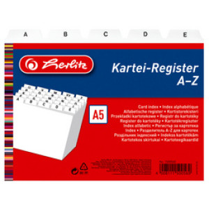 herlitz alfabetische kaartenbak A-Z, PP, liggend A7, wit