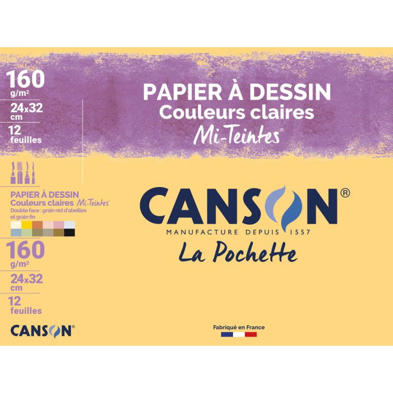 CANSON Mi-Teintes papier à dessin, noir, 320 × 240 mm, 12 feuilles