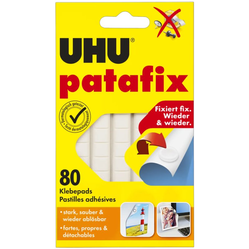 UHU pastilles adhésives réutilisables, jaune, 10 × 12 mm, 80 pièces