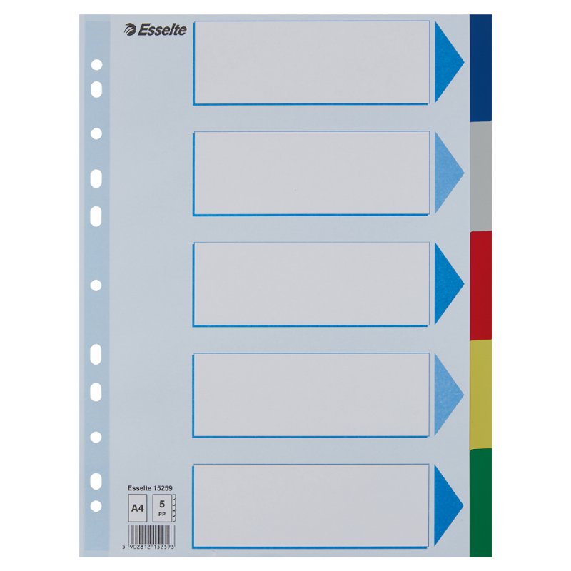 Esselte intercalaires en plastique, A4, multicolore, 5 parties