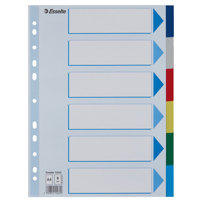 Esselte intercalaires en plastique, A4, multicolore, 5 parties