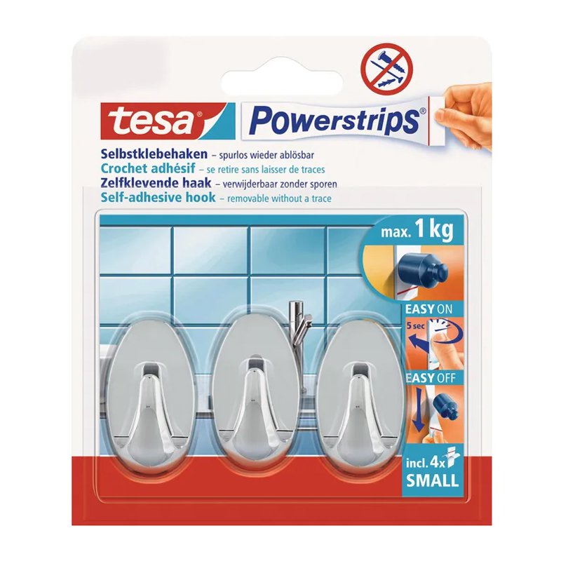 tesa Powerstrips hooks small oval, white, reusable, max. 1 kg