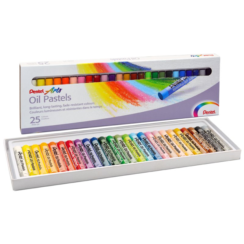 Pentel oliepastelkrijt set, 25 stuks, gekleurd gesorteerd, kunststof etui